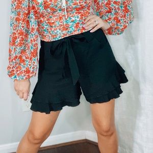 New Black double tier ruffles CECE shorts